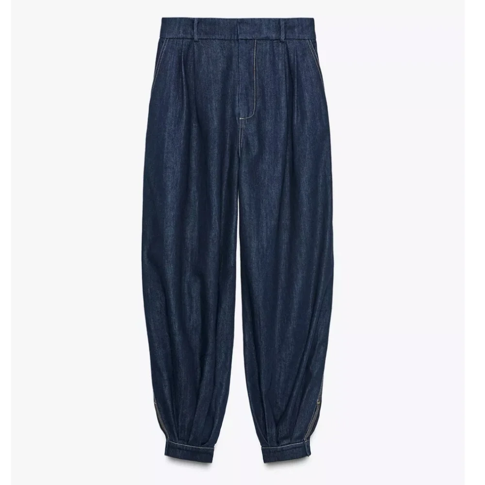 ZARA SET 2pc DENIM BALLOON PANTS and Top DARK BLUE SIZE M